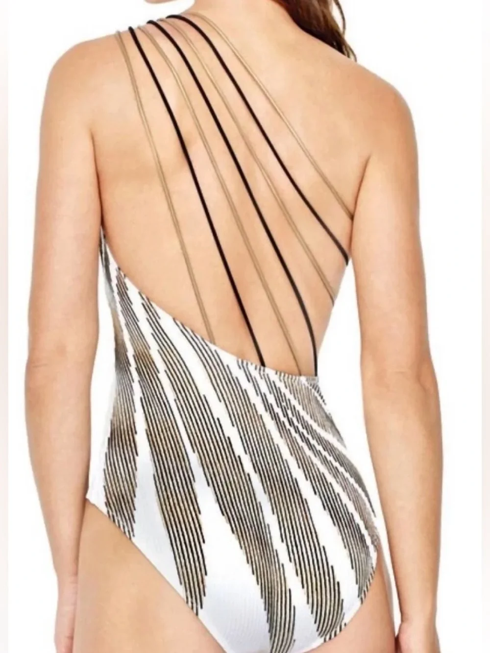 Gottex One Shoulder Strappy Back One Piece Swimsuit in Got Golden Sand Sz 6